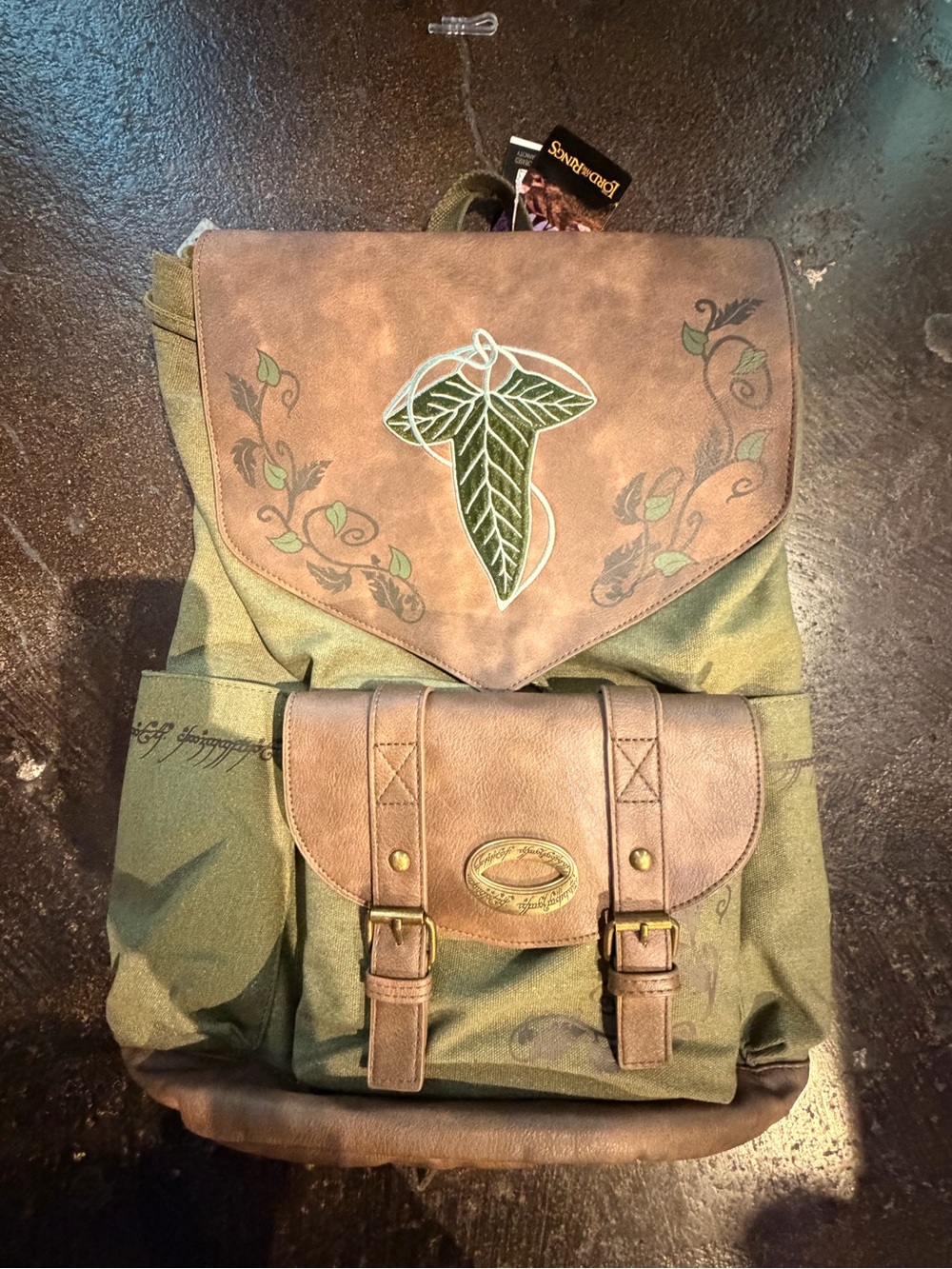 New Lord Of The Rings Canvas Backpack with Brown Faux-Leather Trim - Picture 2 of 3